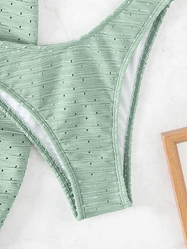 Miniatura 6 de WDIRARA Traje de baño de 3 piezas para mujer, bikini bandeau recortado con falda de playa con lazo lateral