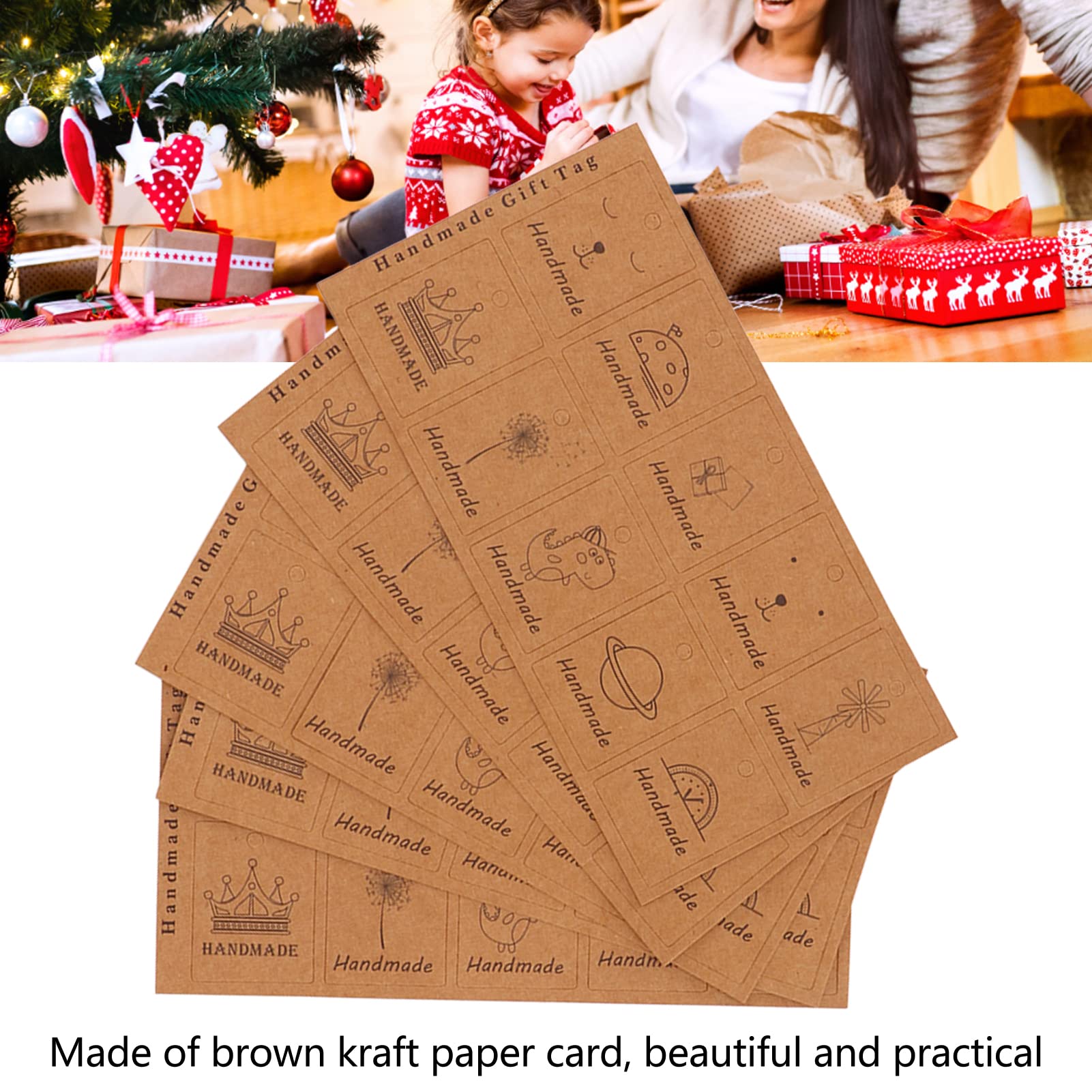 Lot de 300 étiquettes vierges vintage en papier kraft, autocollantes à