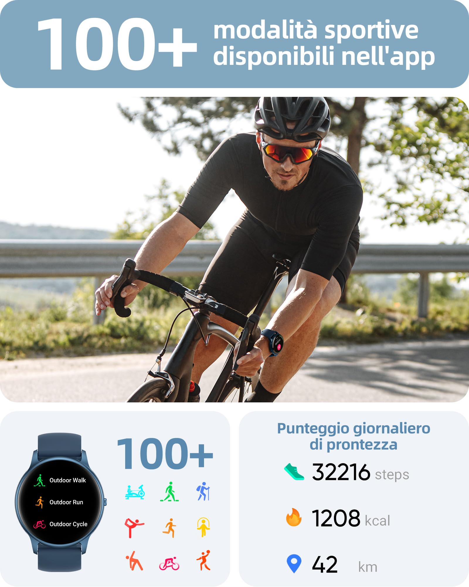 Parsonver Smartwatch Uomo Chiamate Bluetooth, 100 + Modalità Sportive, 1.32" Fitness Sportivo Orologio Fitness Monitor del SpO2/Sonno/Cardiofrequenzimetro, Smart Watch Android iOS, Blu, SPROD1 | 1.32" Fitness Sportivo Orologio con Monitor del SpO2/Sonno/F