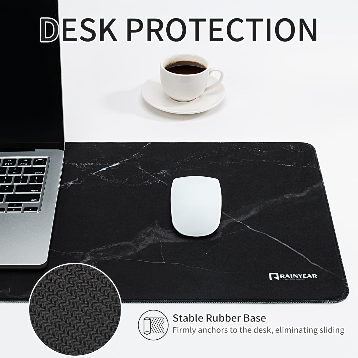RAINYEAR Large Gaming Mouse Pad(31.5 x 11.8 Inch), Computer Mousepad with Anti-Slip Rubber Base, Smooth Large Keyboard Mouse Pad Mat for Gamer, Office, Home, Black Marble - Image 4