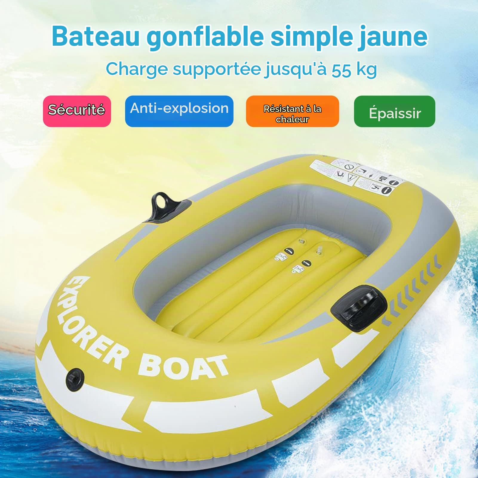 Bateau Pneumatique,Bateau Gonflable Jaune en PVC,109 x 87 x 66 cm Kayak Canoe Gonflable,Capacité de Charge 55 kg Bateaux Pneumatique Pêche pour Adulte et Enfant