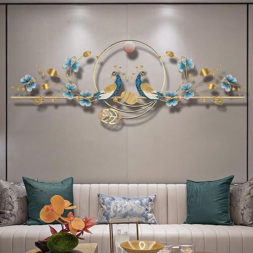 Ainydie Decoración de pared de metal 3D para sala de estar, escultura creativa hecha a mano de pavo real y mariposa de metal montada en la pared,