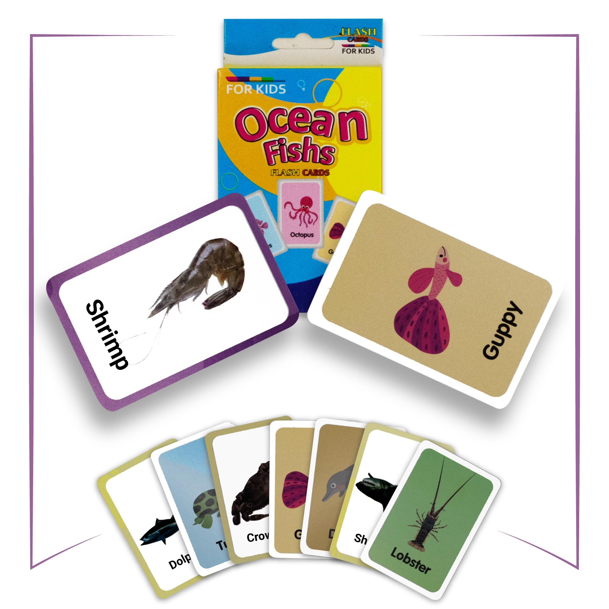 SARAOONT 36pcs Flashcards - for Toddlers, Learning Flashcards Fun Learning and Educational Kids Cards-1 set -36pcs Educational Kids Cards with 72 Engaging Pictures (Double-Sided) (OCEAN FISHS)