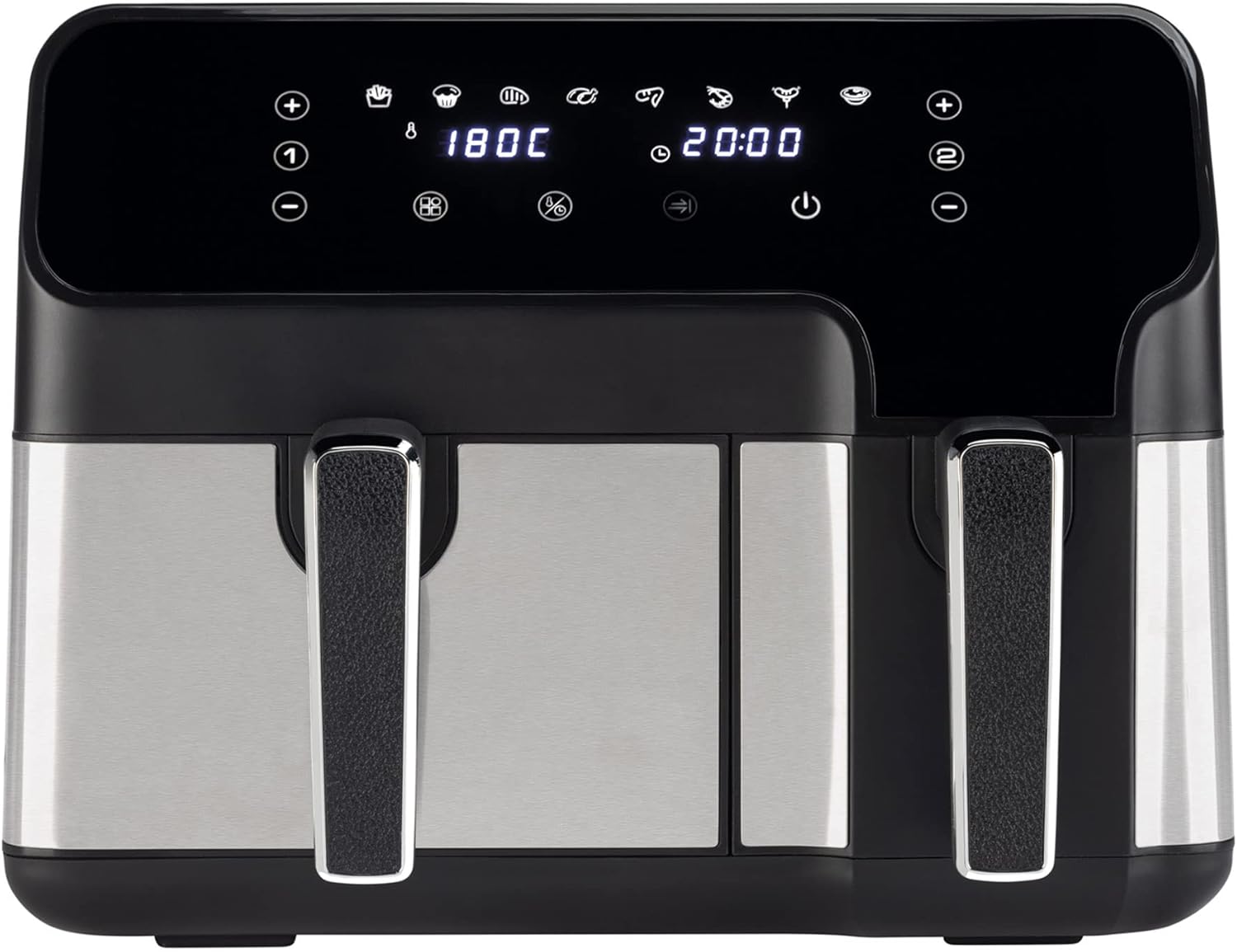 JATA JEFR1228 - Friggitrice ad aria senza olio da 9 litri con due cestelli indipendenti Pannello di controllo digitale 8 funzioni Timer fino a 60 minuti Temperatura: 80-200° Privo di BPA JATA JEFR1228 - Friggitrice ad aria senza olio da 9 litri con due cestelli indipendenti Pannello di controllo digitale 8 funzioni Timer fino a 60 minuti Temperatura: 80-200° Privo di BPA