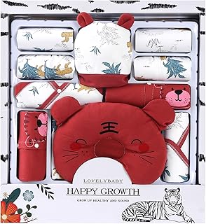 Set Regalo Pigiama Neonato Confezione, 20 Pezzi di Uniforme in Cotone per Neonati Maschi E Femmine da 0-6 Mesi, Set Regalo Baby Shower Luna Piena (Rosso,3-6M)