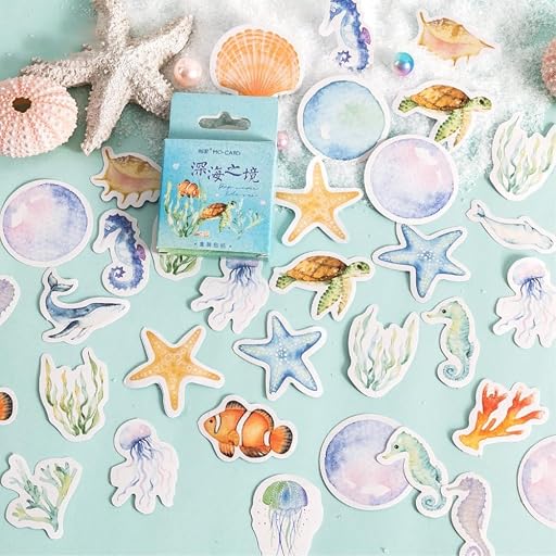 46 Pcs Sea Shell Starfish Seahorse Stickers for Scrapbooking Journaling Planner Laptop Junk Journal Collage Envelope Phone Case DIY Art Crafts Decoration, 23 Patterns