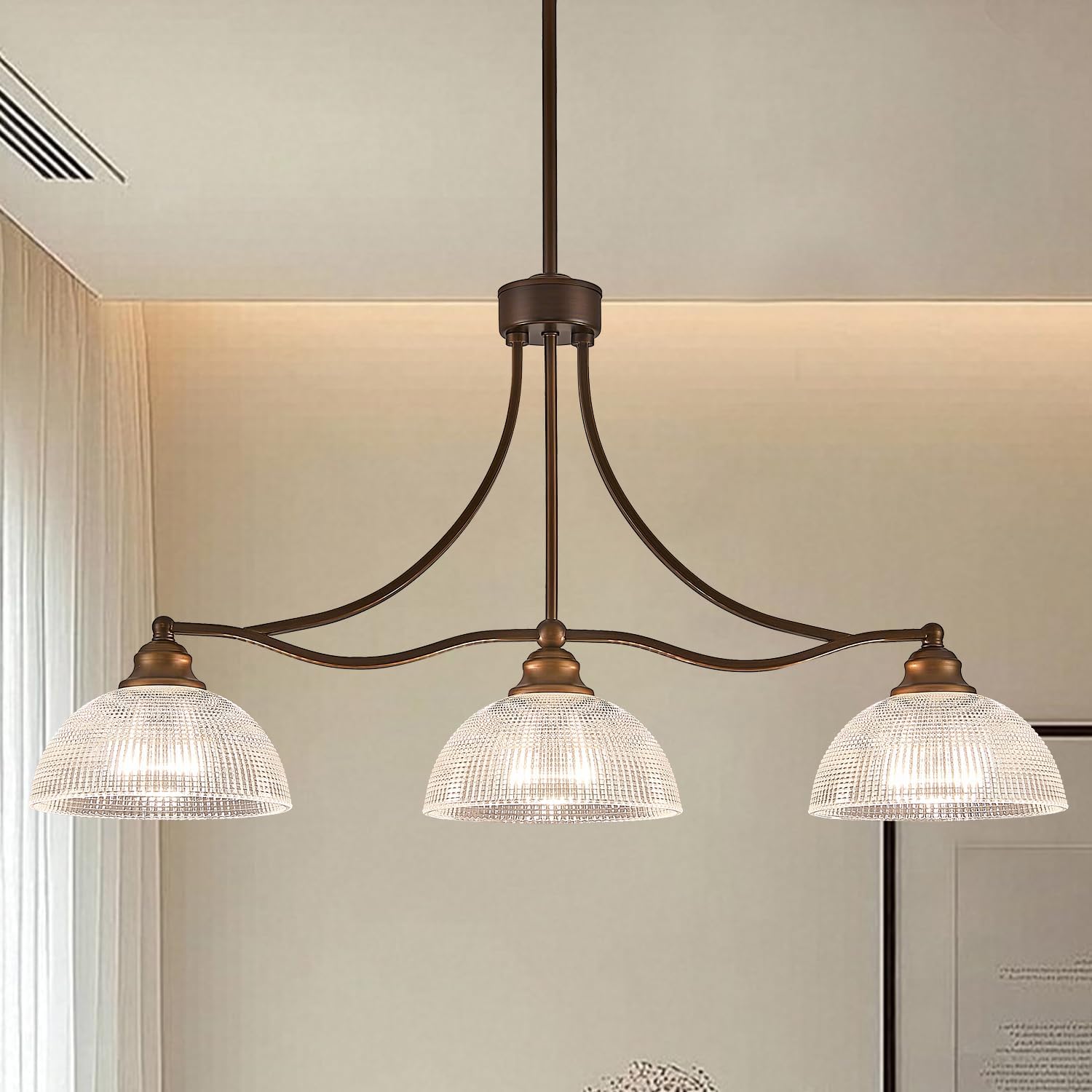 3-Light Oil Rubbed Bronze Pendant Light for Kitchen Island Antique Dome Hanging Light Fixture Brushed Bronze Dinner Room Light with Crystal Glass Adjustable Pendant Lamp for Bedroom Hallway Entryway 3-light brown pendant light