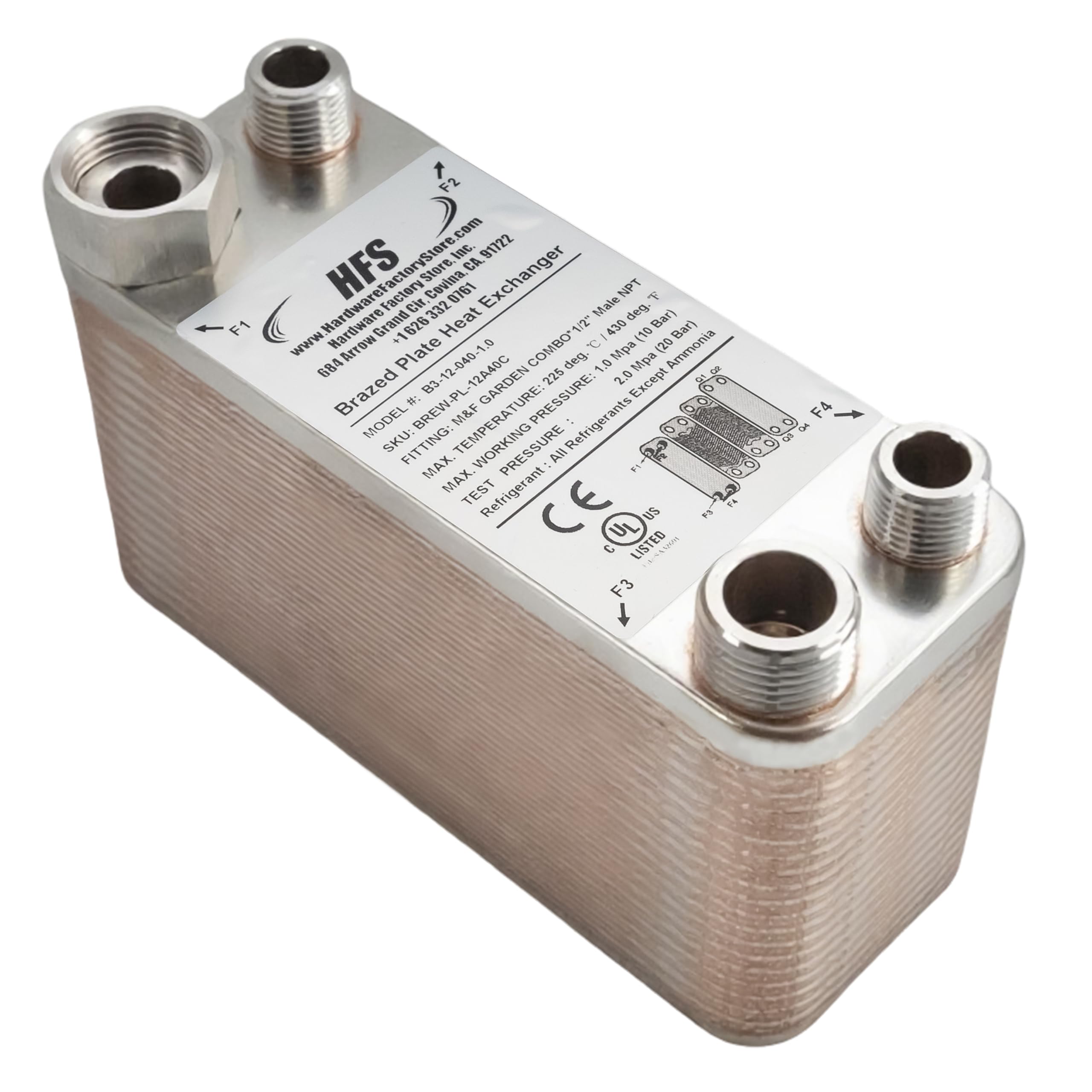HFS (R) 40-Platten-Wärmetauscher aus Edelstahl 304, selbstgebrautes Bier-Würzekühler, 19,1 x 7,4 cm, M&F Garden Combo x 1,27 cm NPT, schnelles Bierkühlsystem (19,1 cm x 7,4 cm, MF Combo x 1,27 cm NPT)