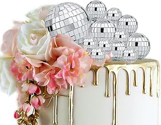 12pcs Disco Ball Cake Toppers, 4 sizes disco ball cake topper sliver Disco Theme Accessories for Birthday Cake Party 70s Theme Party Favor Cake Disco Ball Party Decorations