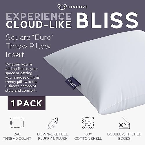 Miniatura 9 de Lincove Euro - Almohada cuadrada de 22 x 22 pulgadas, fabricada en Canadá, funda 100% algodón, relleno alternativo al plumón, apto para veganos,