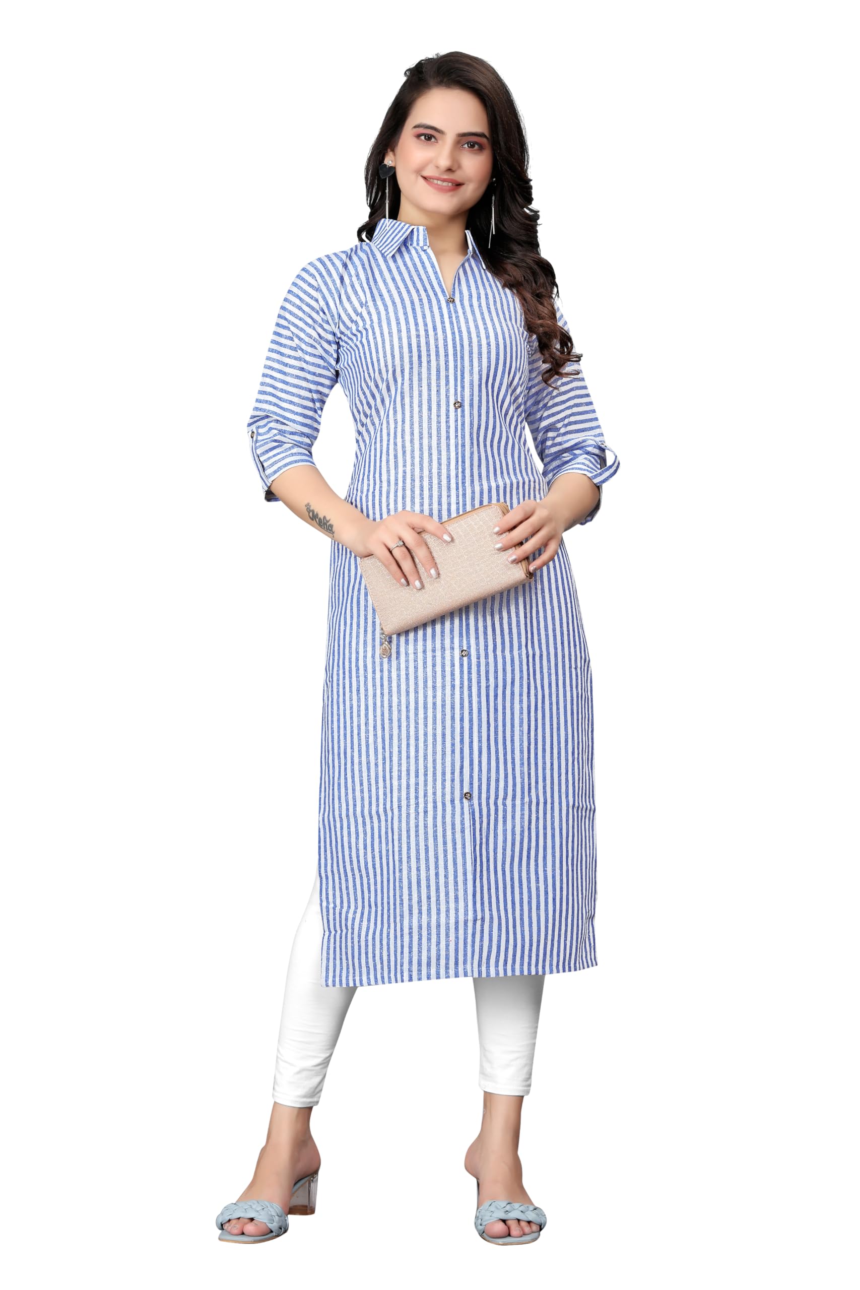 SNITCH Women Striped Cotton Straight Kurta (Pink) in pink