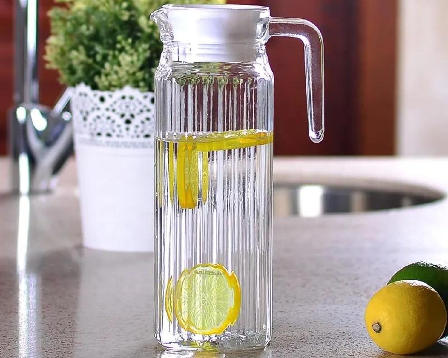 Conjunto De 2 Jarras De Vidro Com Tampa De 1 Litro Resistente Suco Agua Bebidas Casual Sofisticada Cozinha Cabe Na Porta Da Geladeira
