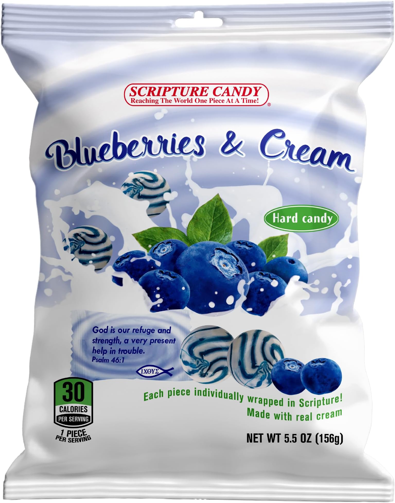 SCRIPTURE CANDY Reaching The World One Piece At A Time! Hard Candy Scripture Candy, Blueberries & Cream, 5.5 Oz Bag, 25 Piece