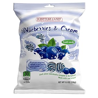 Scripture Candy, Blueberries & Cream Hard Candy 5.5oz Bag, 25 Pieces
