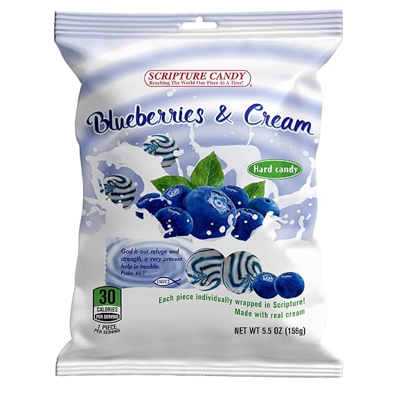 Scripture Candy, Blueberries & Cream Hard Candy 5.5oz Bag, 25 Pieces