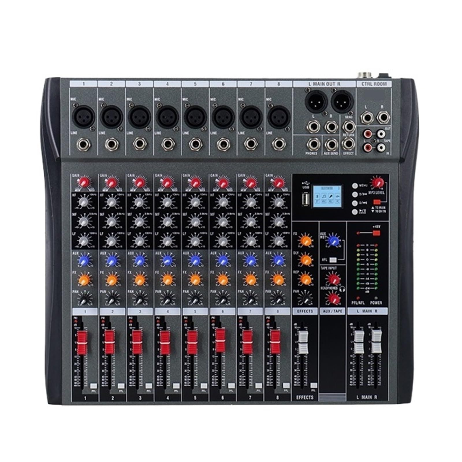 Console De Mixage Audio Professionnelle 8 Canaux Avec Bluetooth Et Port USB For L'enregistrement Sur Ordinateur