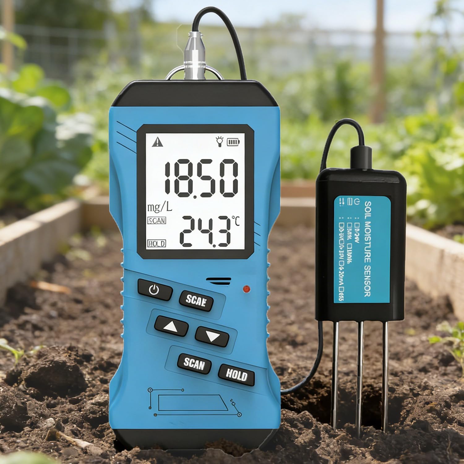Kit Análisis Suelo 7-En-1 Jardineros Medidor,Medidor Rápido Suelo,Npk/Ph/Humedad/EC/Temperatura con Retroiluminación,para Siembra Macetas,Cultivo Suelos,Análisis Suelos