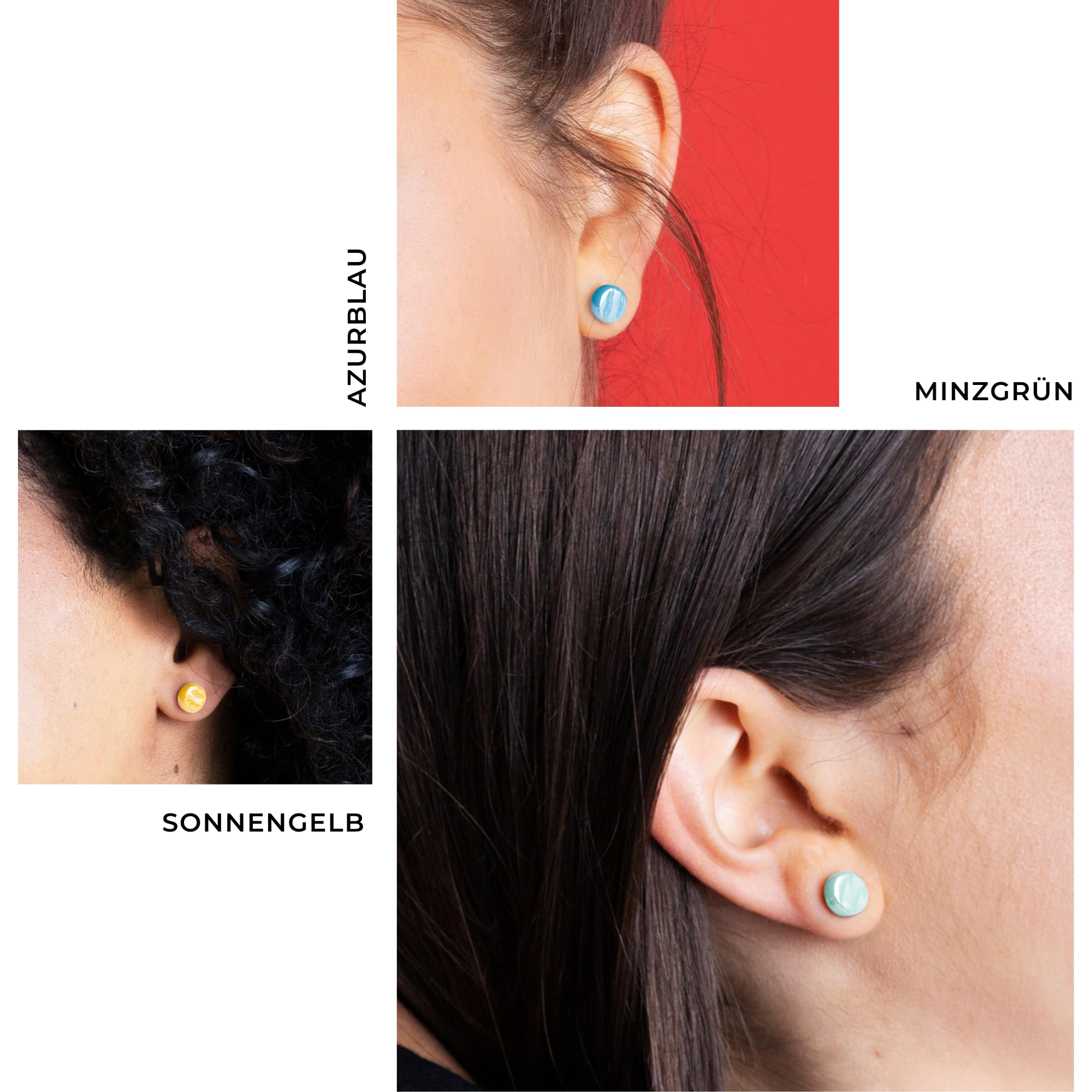 3er Ohrringe Set bunt • Runde Ohrstecker mit Stein in 25 Farben • Nachhaltiger Modeschmuck • Hochwertiger Edelstahl & recyceltes Glas • Ø 8mm