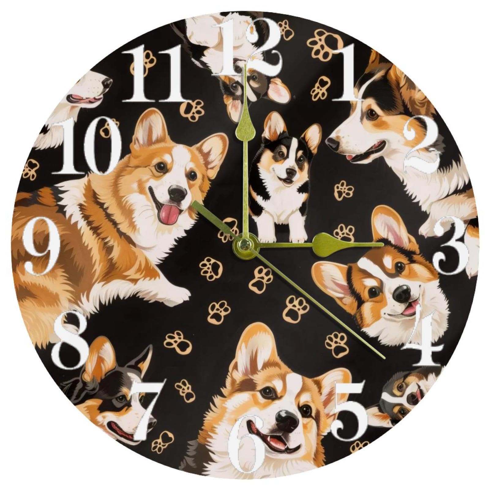 Horloge murale ronde silencieuse Corgi sans tic-tac pour la maison
