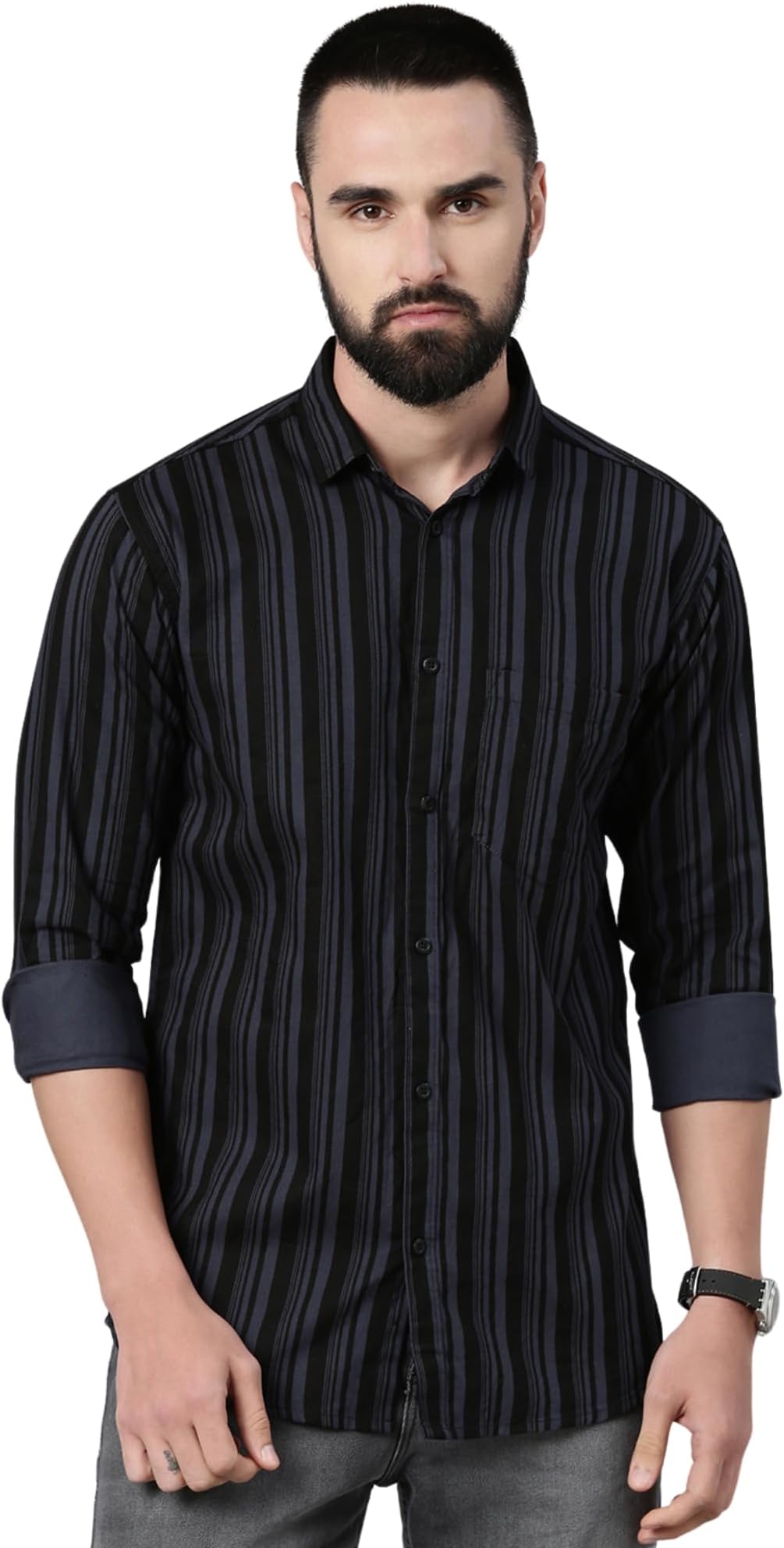 Majestic Man Men's Standard Slim Fit Striped Pure Cotton Casual Shirt