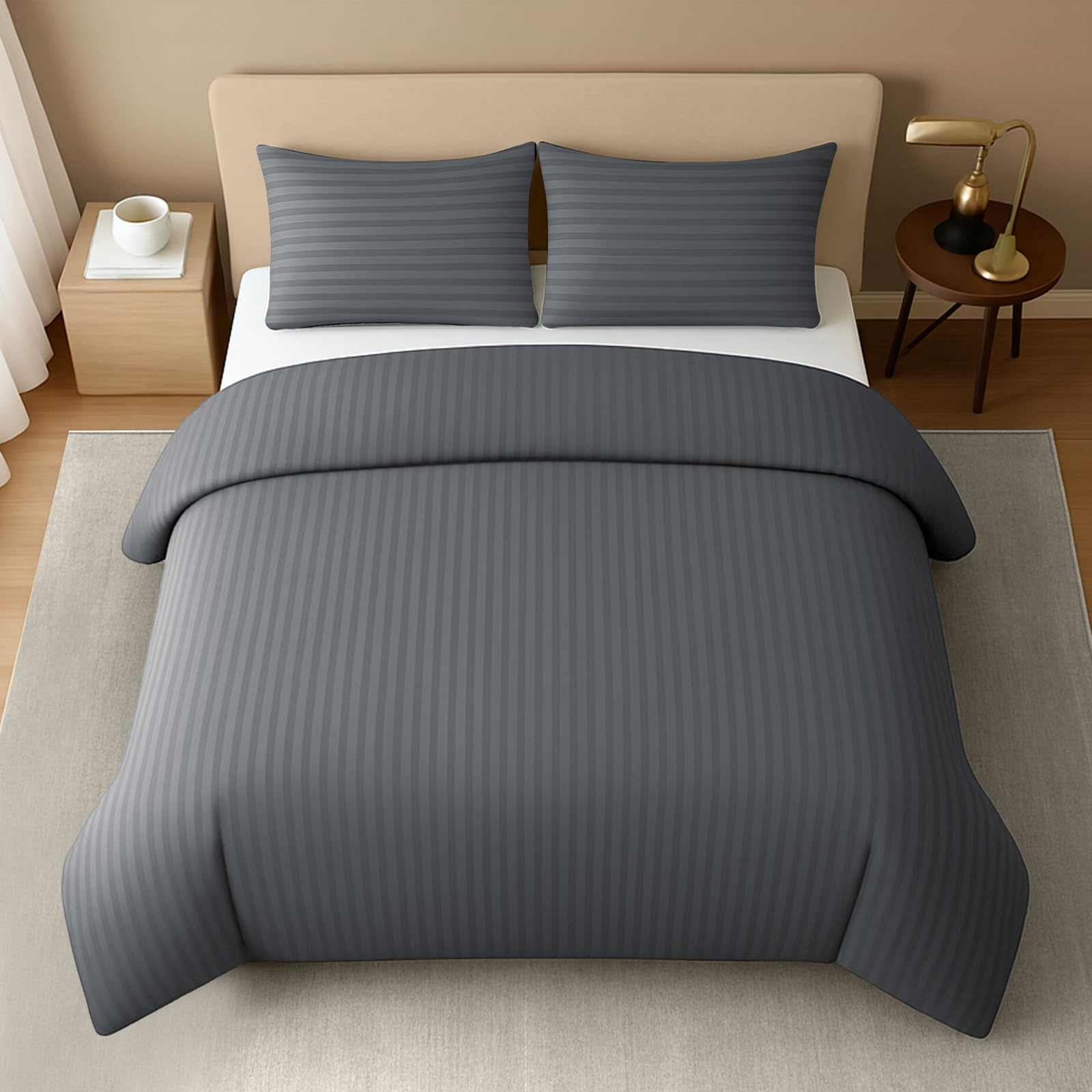 Pamposh Satin Stripe Double Duvet Set Pack of 4, Premium Hotel Quality Quilt Cover Bedding Sets - Image 4