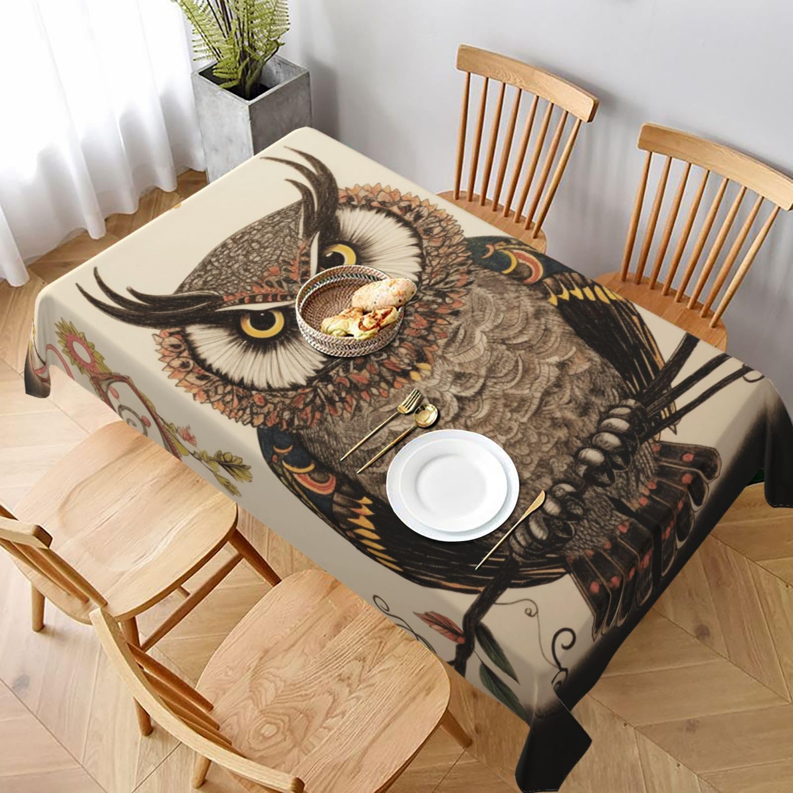 WPKJU Owl Beliefs Printed Tablecloth 60x90 in Water Resistant Table Cover Washable Rectangle Table Cloth for Dining Tables