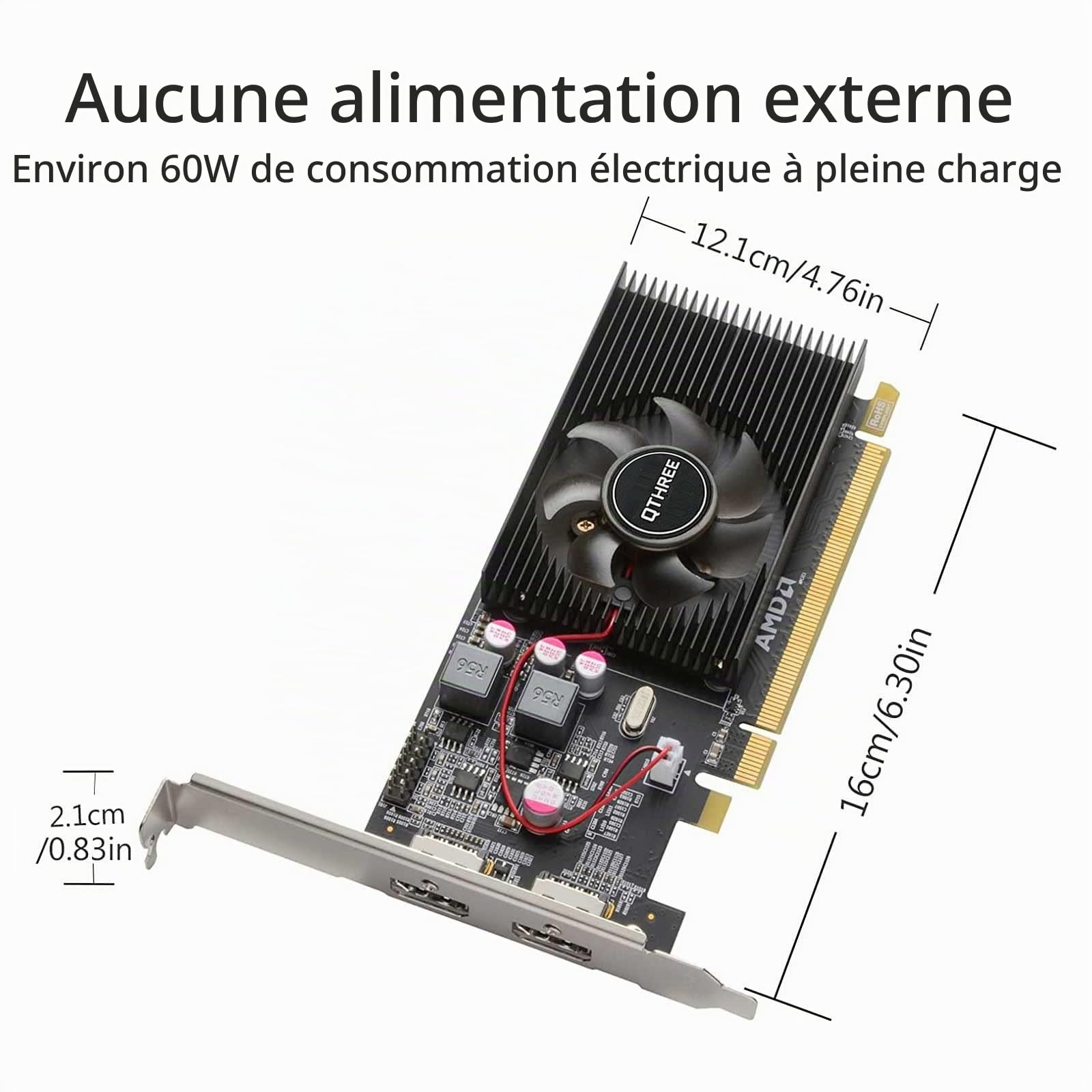 QTHREE Radeon HD 6570 1GB DDR3 2X HDMI Carte Graphique, Low Profile, PCI Express 2.0 x16, Computer GPU, Graphics Card for PC