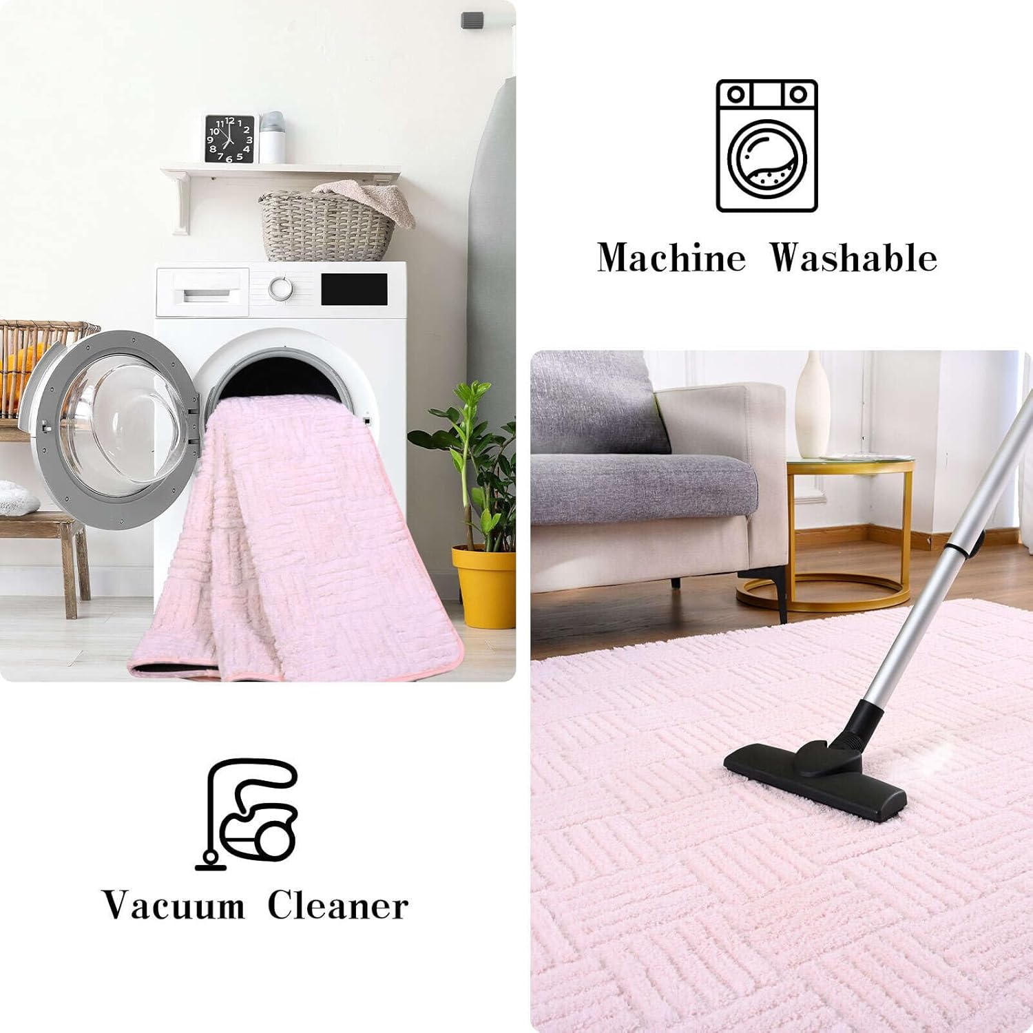 5x7 Pink Washable Shag Area Rug for Girls Bedroom, Modern Geometric Non Slip Living Room Rugs, Fluffy Soft Thick Carpet for Kids Room, Dorm, Office, and Home Decor - Image 6