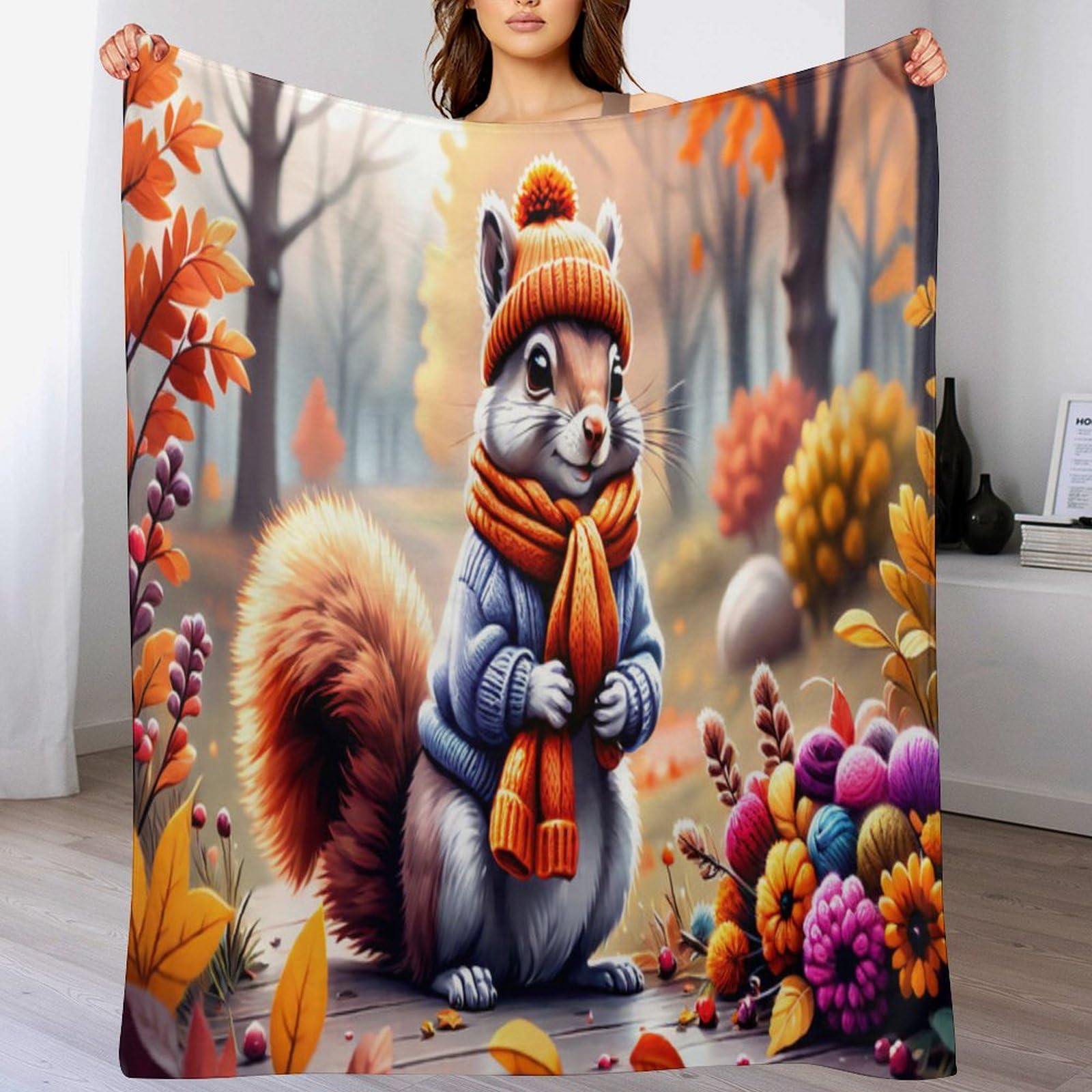 Couverture polaire écureuil 150x200 en flannel douce pour canapé