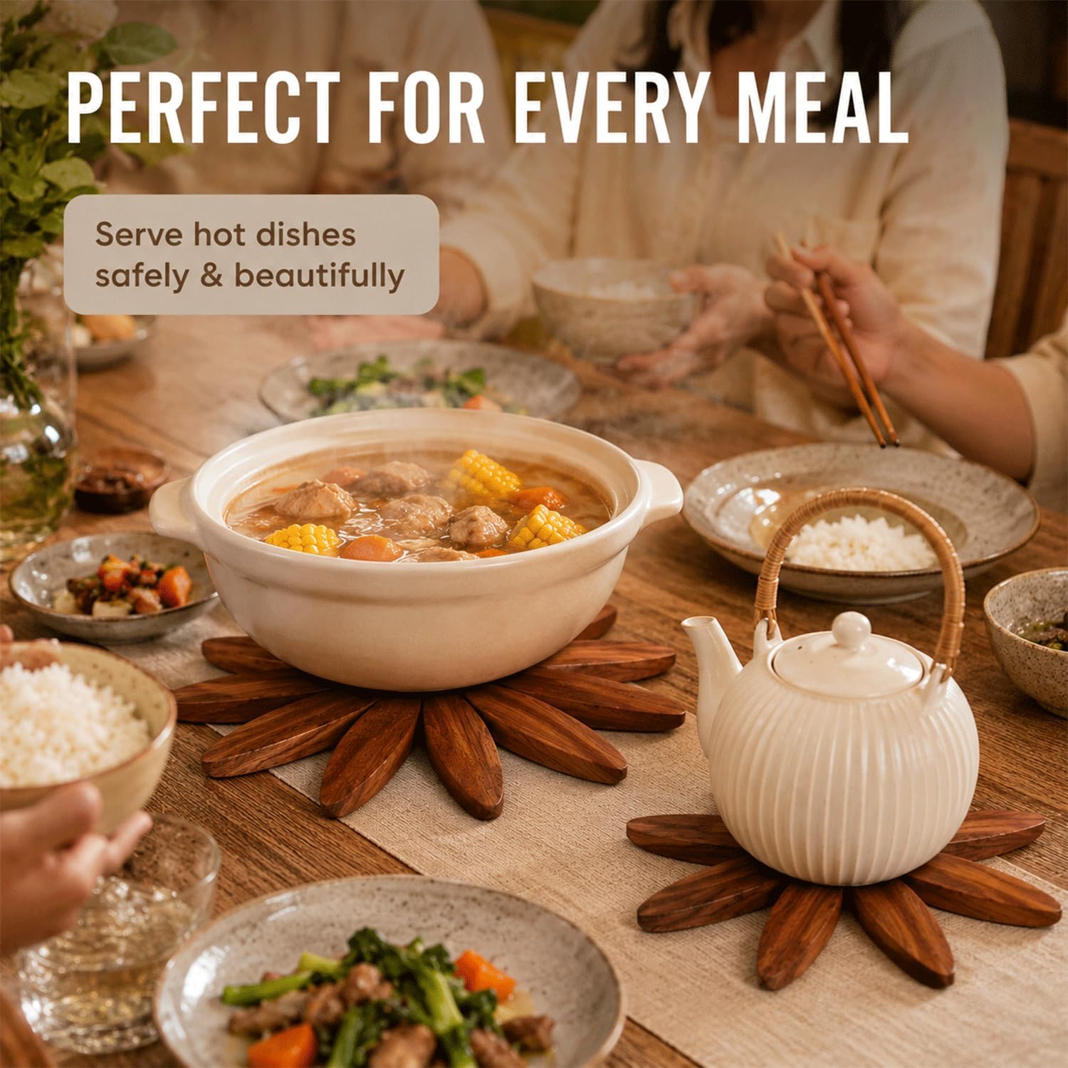 7 PCS Wooden Trivet Tree Set with 5 Coasters,1 Stand & 2 Silicon Pot Holders, Tree Coaster Set 8.7"*7.9", Heat Resistant Tree Pot Holder for Kitchen, Dining Table & Home Tree Wood Trivets image 3