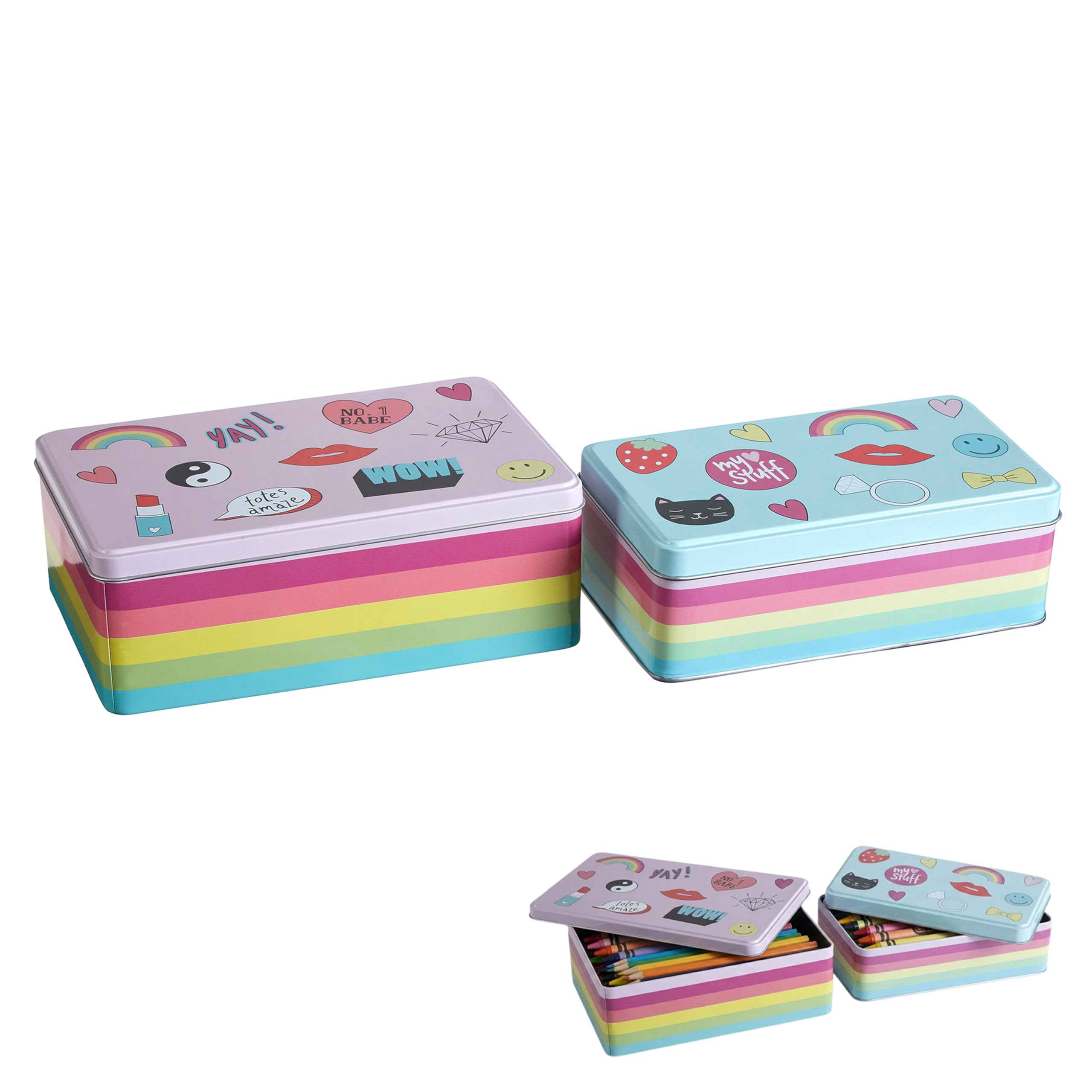 Orsina Rainbow Coloured Set Of 2 Fun Times Storage TinsDurable Storage TinsAttractive Decorative Storage Tins from B&Q