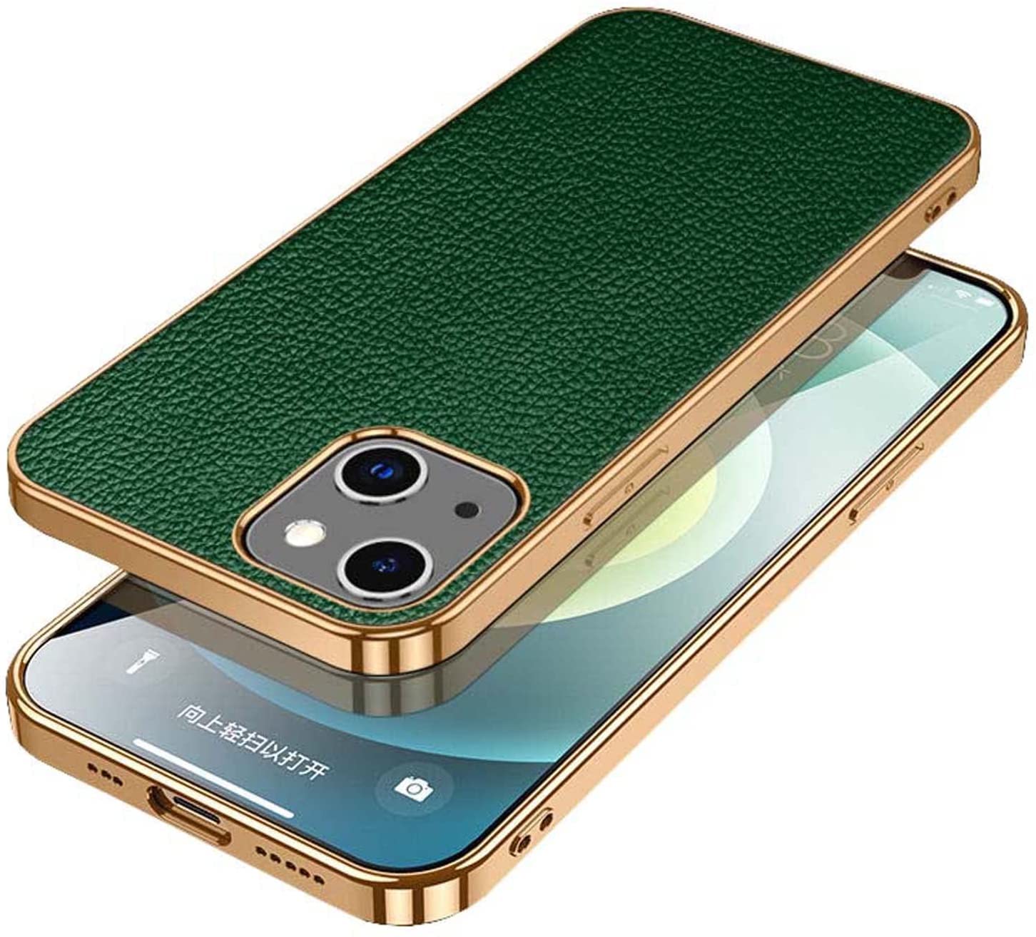 Coque iPhone 13 Mini anti-rayure vert litchi protégeant la caméra arrière