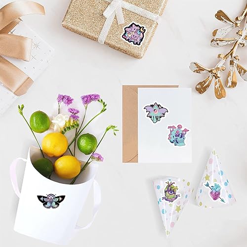 Miniatura 6 de Calcomanías de estilo B gótico pastel (500 unidades), 10 hojas de calcomanías gráficas de terror de dibujos animados, rollo de sellos autoadhesivos