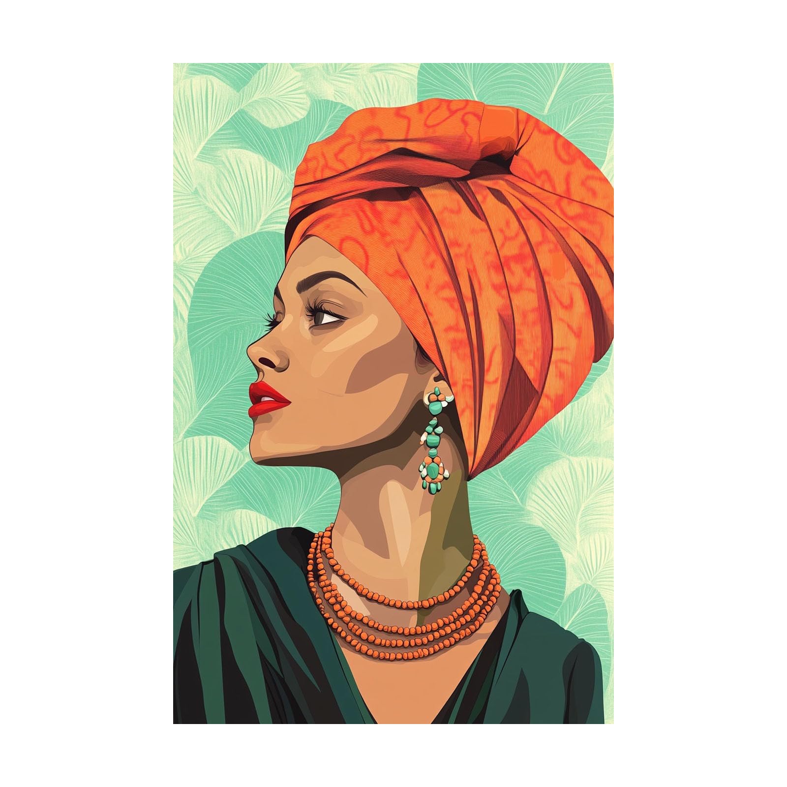 TERUEA Posters & Prints Paintings for Bedroom Living Room Decor for Mens Women Woman with Orange Turban Portrait Vintage Humor Wall Art Poster for Bathroom Toilet Decor(Green)-60x90cm Unframed