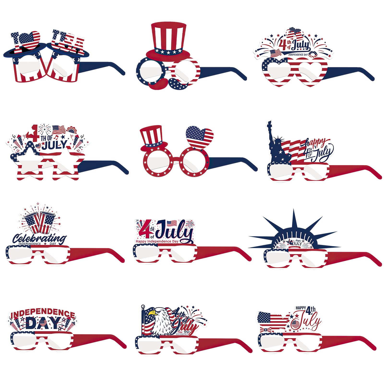WchoeSS 12 pcs 4th of July Party Glasses, Independence Day Accessories, American Patriotic Eyeglasses