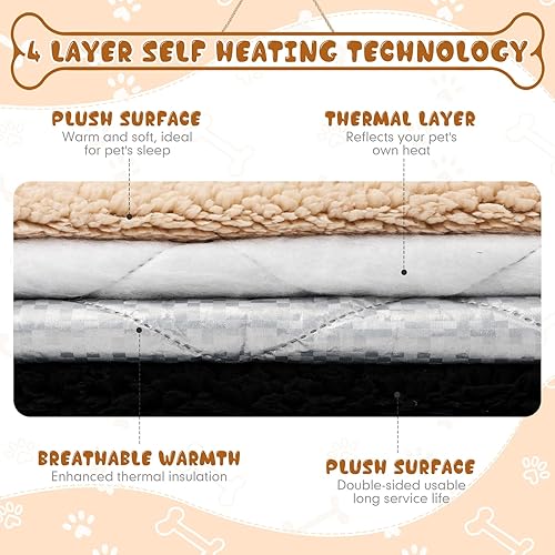 Miniatura 4 de Novabright Paquete de 3 camas autocalentables para gatos, 17 x 22 pulgadas, tapete autocalentable para perro, refleja el calor corporal, almohadilla