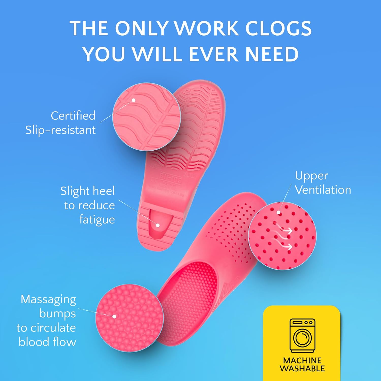 CALZURO Classic Work Clogs with Holes - Unisex Work Clogs for Women and Men - Non Slip Shoes - Autoclavable Rubber Kitchen Shoes and Nursing Clogs - Image 3