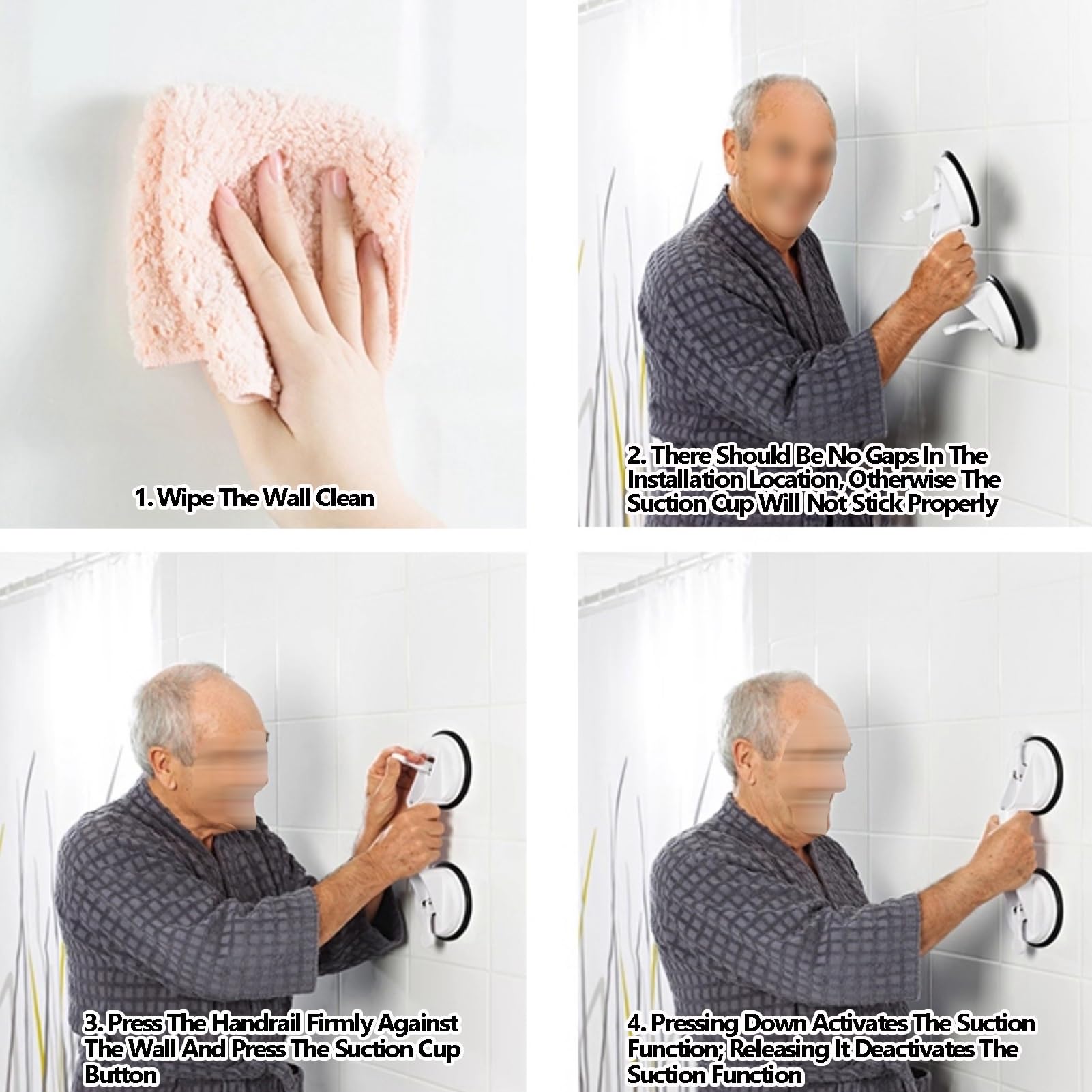 Barra de agarre con ventosa, adecuada para bañera, ducha, baño, soporte de seguridad, para baños, inodoros, azulejos, vidrio