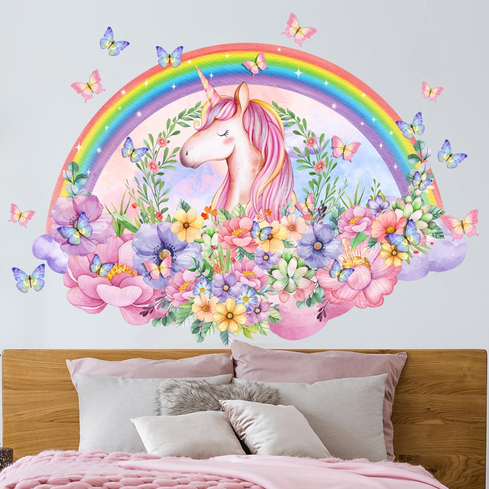 Princess Unicorn Wall Stickers - Peel And Stick Castle Rainbow Nursery Decor