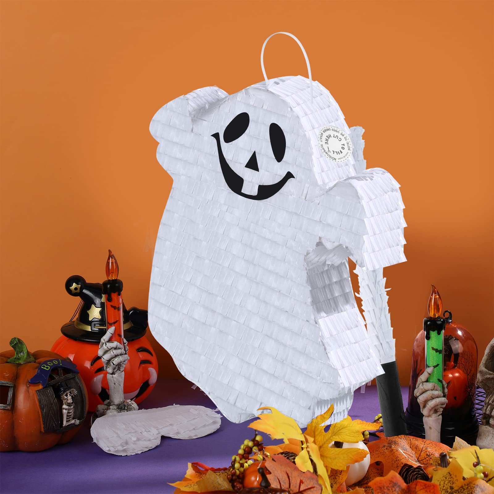 Pinata di fantasma spettrale di Halloween Pentolaccia di Fantasma bianco con Bastone e Benda pignatta con Corda da Tirare Decorazione da appendere di Halloween Messicano Gioco di Società