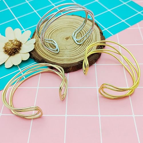 Miniatura 7 de Ximalun Cuff Bangle Bracelet Set for Women,Multi-layer Cross Wire Bangle Bracelet Open Adjustable Wide Wire Bracelets Cuff Wrap Bracelet for Teen