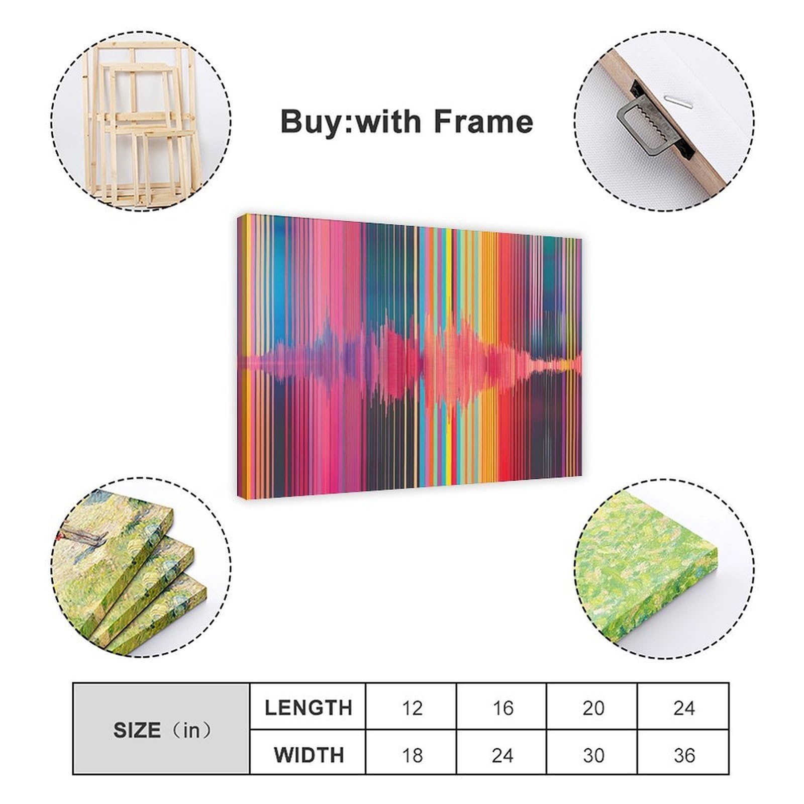 QIOTBVV Arte astratta colorata delle onde musicali, poster su tela, decorazione per camera da letto, paesaggio per ufficio, camera da letto, regalo, 61 cm L x 91,4 cm W