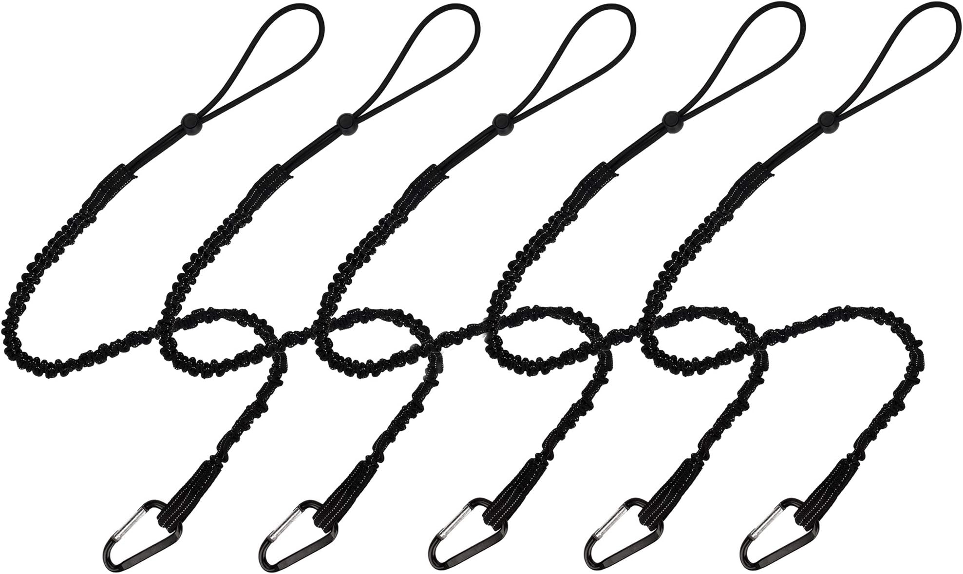 Tool Lanyard, 5 Pack Safety Tool Leash, Retractable Bungee Cord with Aluminum Lock Carabiner and Adjustable Loop End, Maximum Weight Limit 13.6KG / 30lb, Fall Restraint with Shock Cord Stopper