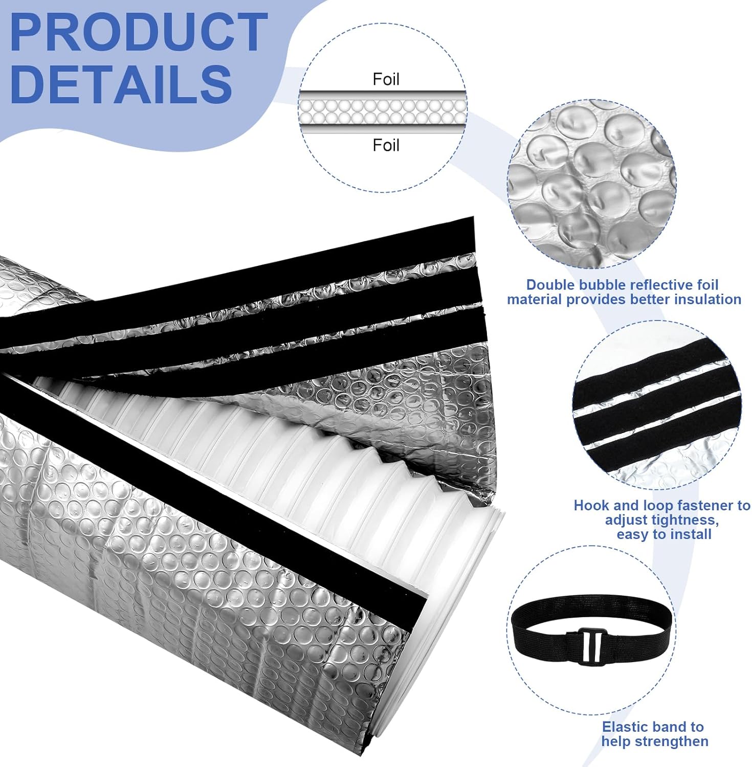 Pushglossy Double Bubble Reflective Foil Portable Air Conditioner Hose Cover Wrap with 2 Elastic Bands Double Bubble Reflective Foil Pipe Insulation Wrap for 5 and 5. 9 Diameter Exhaust Hoses
