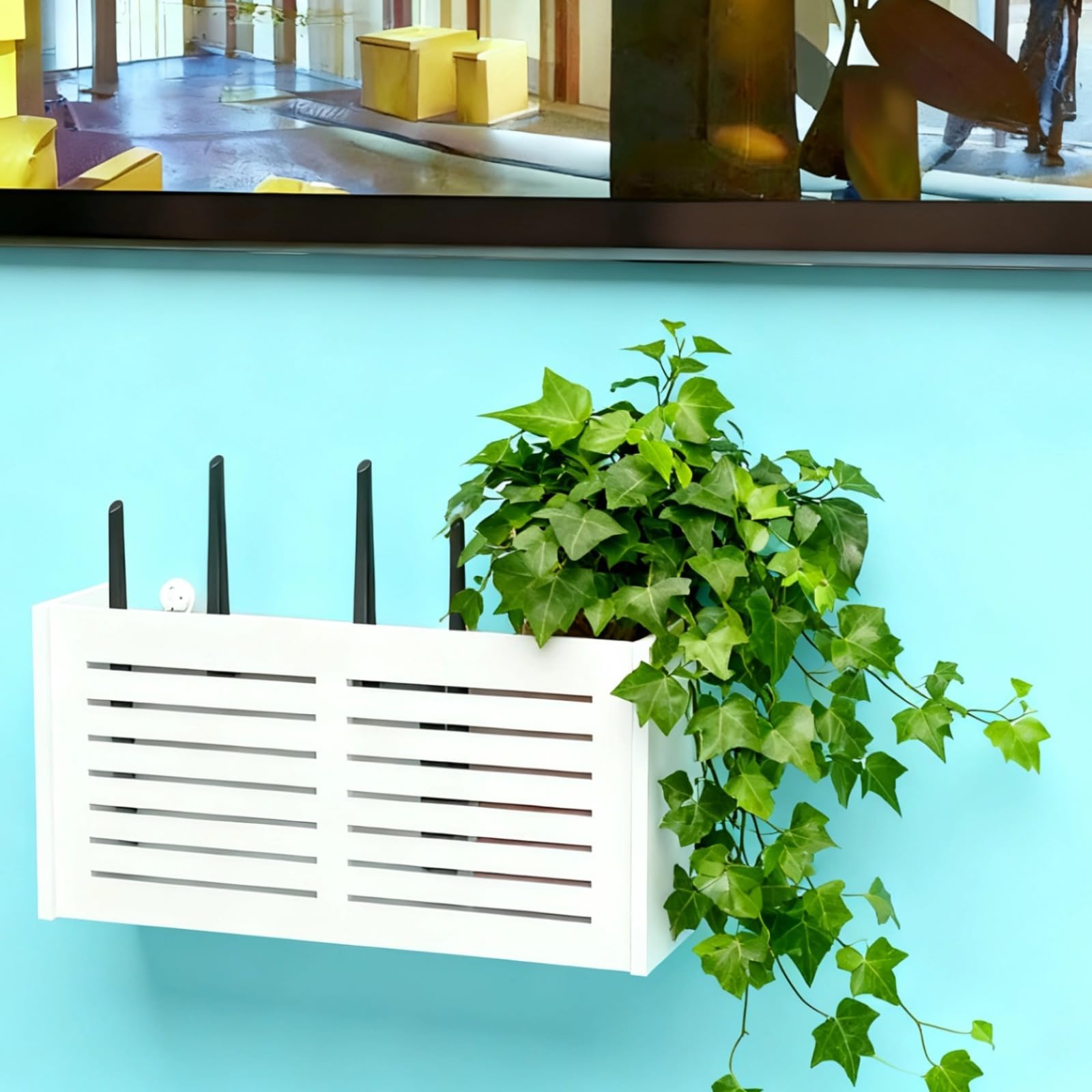 Mensola galleggiante da parete per router, 38 x 8,4 x 20 cm, 3 opzioni di installazione, include supporto per telefono, massimizza lo spazio e riduce l'ingombro