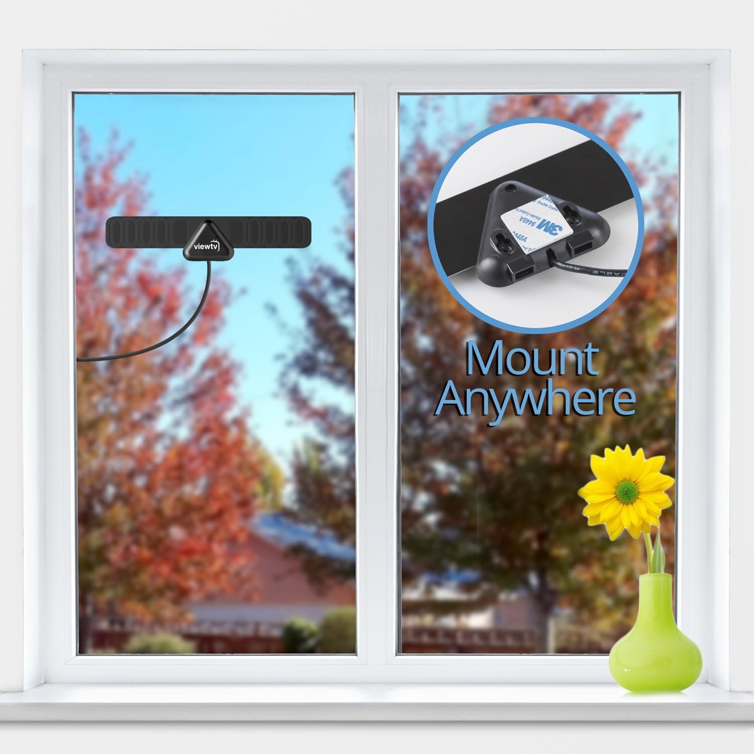 ViewTV 25 Mile Mini Flat HD Digital Indoor TV Antenna - 25 Miles Range - Black - 2 Pack