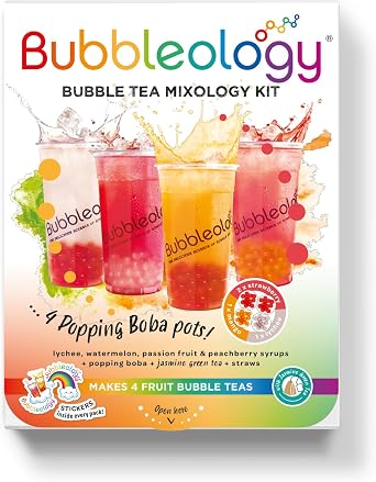 Bubbleology Fruit Bubble Tea Mixology Kit with Popping Boba - NEW Updated Recipe & Flavour Selection - Makes 4 Bubble Teas Pack of 1