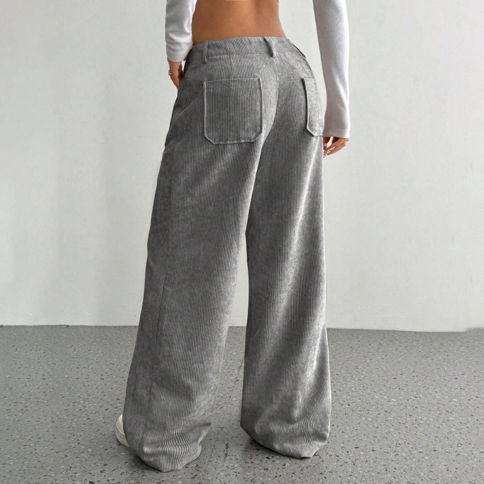 Pantaloni da donna in velluto a coste con bottoni a vita media gamba larga pantaloni a coste comodi pantaloni a palazzo larghi alla moda autunno inverno business casual ufficio pantaloni da lavoro con