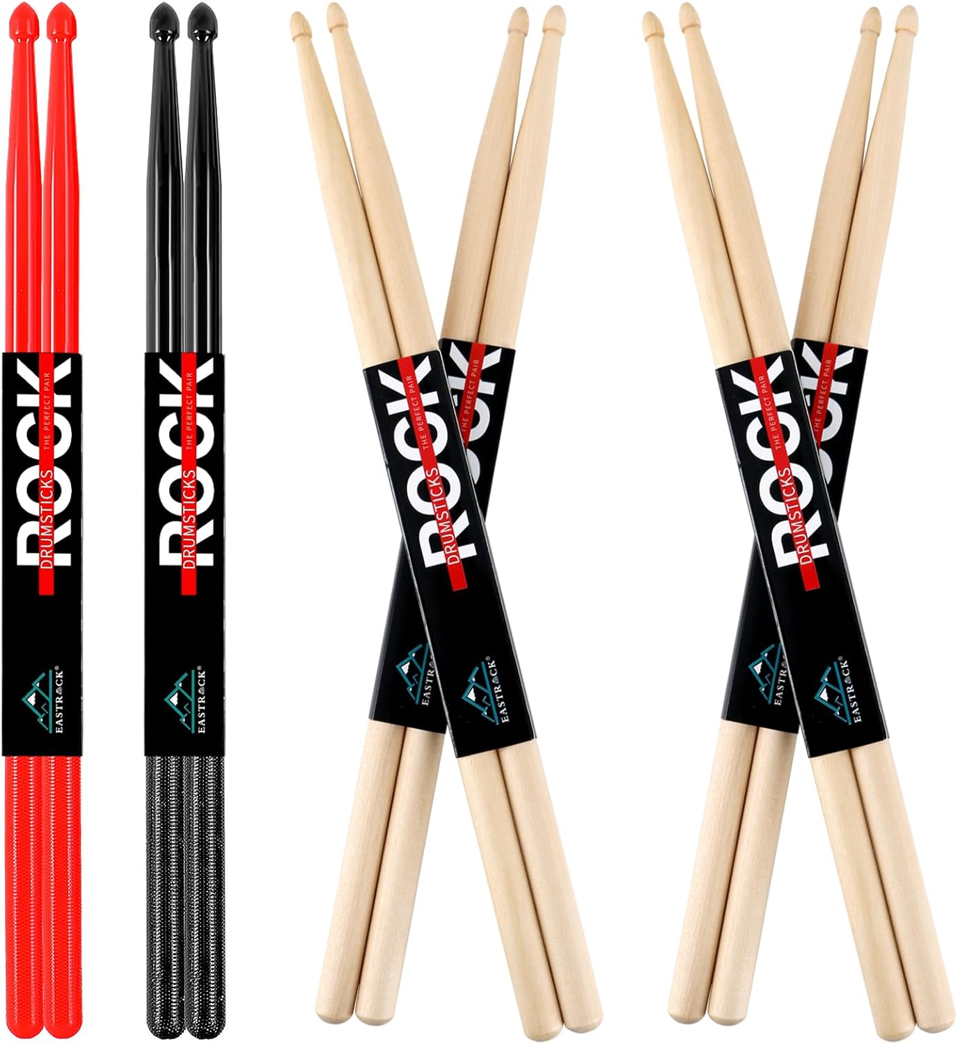 EASTROCK 5A Drum Sticks Maple Wood Drumsticks Black Red