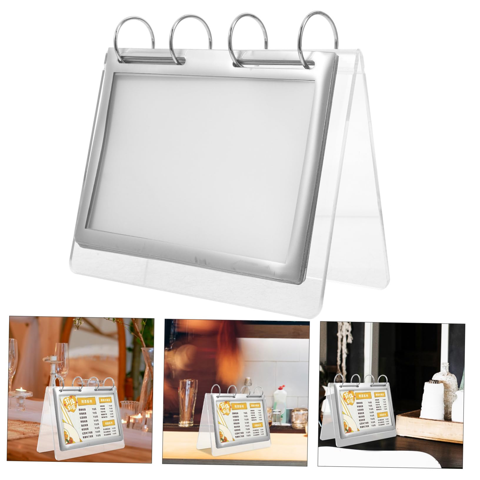 TEHAUX 4piezas Soporte De Menú De Transparente Para Exhibición Restaurantes y Oficinas Estante De Mesa Para Carteles y Publicidad Forma